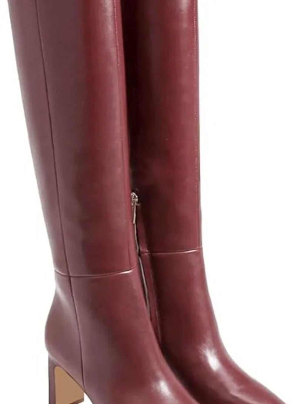 Women's Burgundy Closed Pointed Toe Chunky Heel Side Zipper Knee High Boots